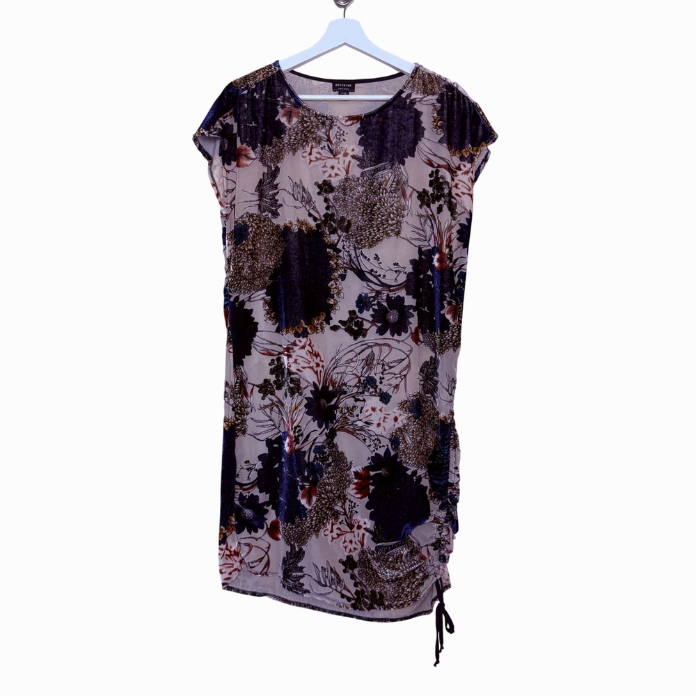 Reserved Women Dark Floral Burnout Velvet Ruched Tunic Dress Size 8-M Whimsigoth